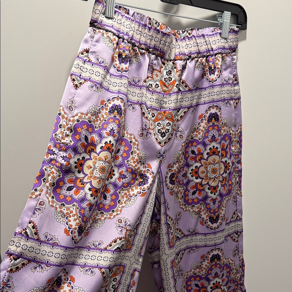 Purple Paisley Wide-Leg Pants